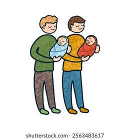 Vector Colorful Cartoon Illustration of LGBT Family with a Newborn Twins Isolated on White Background