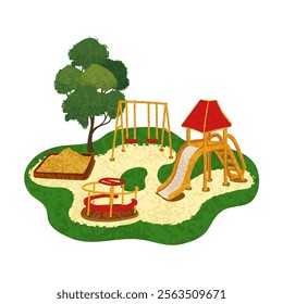 Vector Colorful Cartoon Illustration of Playground Isolated on White Background