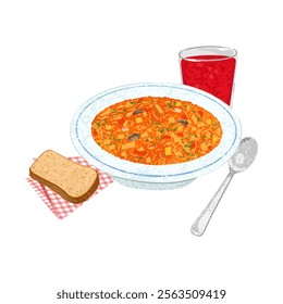 Vector Colorful Cartoon Illustration of Russian lunch Isolated on White Background