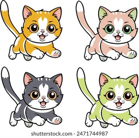 Vector Colorful cartoon kittens happily running around