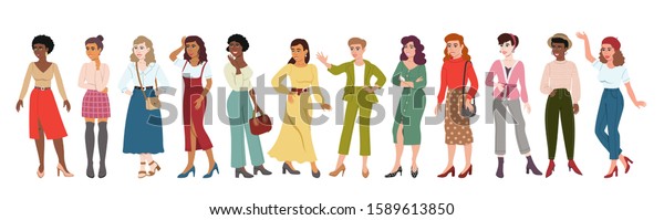 Vector Colorful Cartoon Set Multiracial Women Stock Vector Royalty Free 1589613850 9269