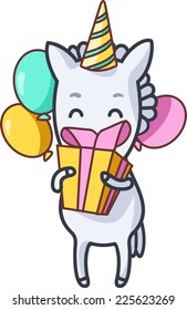 Vector colorful cartoon sticker unicorn