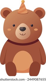 Oso de peluche de dibujos animados colorido de Vector con un sombrero de fiesta en la cabeza