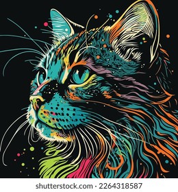 Vector colorful cat in pop art style