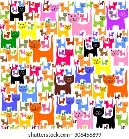 Vector Colorful Cats Pattern Background. 