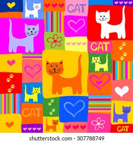 Vector Colorful Cats Pattern Background. 