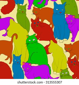 Vector colorful Cats Pattern Background. seamless illustration.