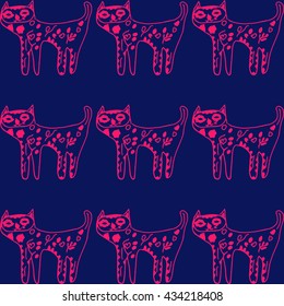 Vector Colorful Cats  Pattern Background. Cute, hand drawn and colorful elements.
