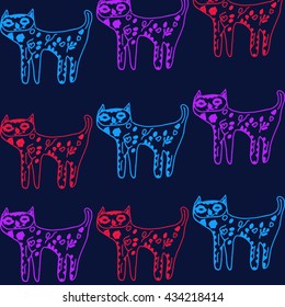 Vector Colorful Cats  Pattern Background. Cute, hand drawn and colorful elements.
