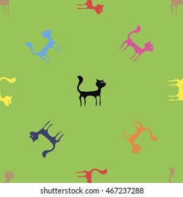 Vector Colorful Cats Seamless Pattern. Animal Pets Silhouettes Background.