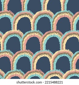 Vector colorful chalk rainbows navy repeat pattern
