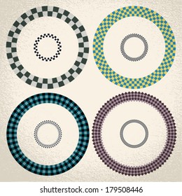 Vector: Colorful Checkered Circle Frame Background With Center Isolated For Copy Space 