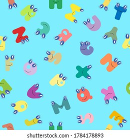 Vector colorful children seamless pattern. 
Cartoon alphabet.