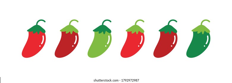 Vector colorful chili peppers icons set, collection. Fresno, jalapeno hot peppers.