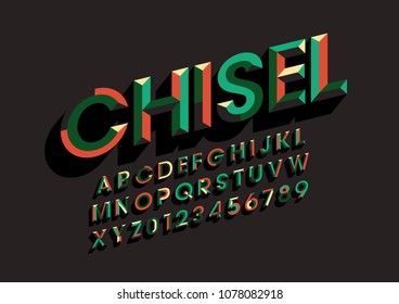 Vector of colorful chisel font and alphabet