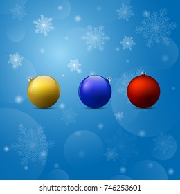 Vector  colorful christmas background abstract. Christmas balls with snowflakes, lights and bokeh.