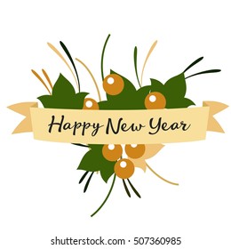 Vector colorful christmas card with new year decoration and congratulation text.