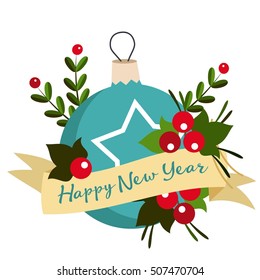 Vector colorful christmas card with new year decoration and congratulation text.