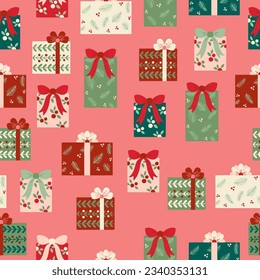 Vector Colorful Christmas Gifts Seamless Pattern