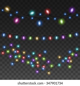 Vector Colorful Christmas Lights. Isolated On Black Transparent Background, Eps 10.