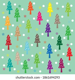 vector colorful christmas pattern with christmas tree flat design