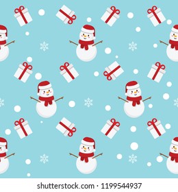 Vector colorful Christmas seamless pattern. Seamless pattern with Christmas tree, snowman and gift box