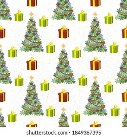 Vector colorful Christmas seamless pattern. Seamless pattern with Christmas tree.