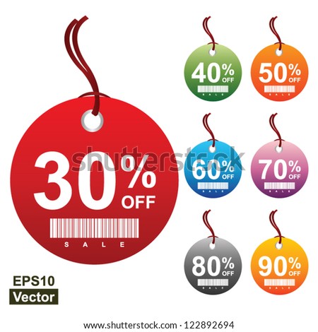 Vector: Colorful Circle 30 - 90 Percent OFF Sale Price Tag Isolated on White Background