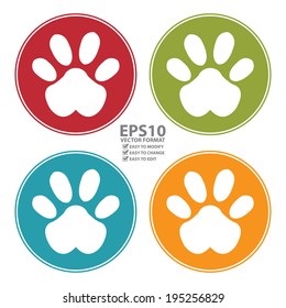 Vector : Colorful Circle Animal or Pet Paw Icon, Sign or Symbol Isolated on White Background 