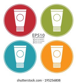 Vector : Colorful Circle Beauty Cream, Lotion or Gel Tube Icon, Sign or Symbol Isolated on White Background 