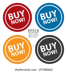 Vector : Colorful Circle Buy Now! Icon,Sticker or Label Isolated on White Background 