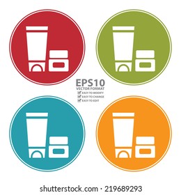 Vector : Colorful Circle Cosmetic Container Icon, Sign or Symbol Isolated on White Background 