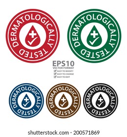 Vector : Colorful Circle Dermatologically Tested Icon, Sticker or Label Isolated on White Background