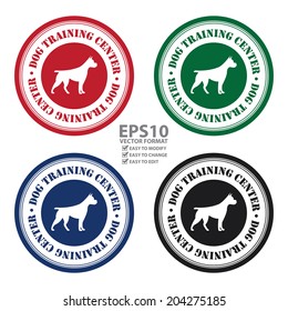 Vector : Colorful Circle Dog Training Center With Dog Sign Icon, Sticker or Label Isolated on White Background 