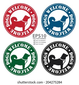 Vector : Colorful Circle Dogs Welcome Icon, Sticker or Label With Dog Sign Isolated on White Background 