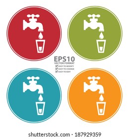Vector : Colorful Circle Drinking Water or Tap Water Icon, Sign or Symbol Isolated on White Background 