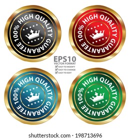 Vector : Colorful Circle Metallic 100 Percent High Quality Guarantee Icon, Button, Label or Sticker Isolated on White Background
