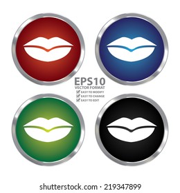Vector : Colorful Circle Metallic Lip Icon or Button Isolated on White Background 