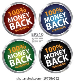 Vector : Colorful Circle Metallic Style 100 Percent Money Back Guarantee Sticker, Label or Icon Isolated on White Background 