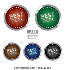 Vector : Colorful Circle Metallic Style Best Deal Icon, Button, Sticker or Label Isolated on White Background