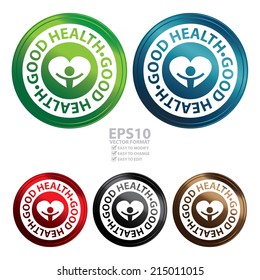 Vector : Colorful Circle Metallic Style Good Health Icon, Sticker or Label Isolated on White Background 