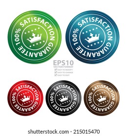 Vector : Colorful Circle Metallic Style 100 Percent Satisfaction Guarantee Icon, Button, Label or Sticker Isolated on White Background 