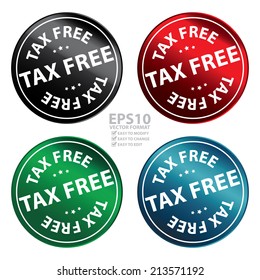 Vector : Colorful Circle Metallic Tax Free Icon, Button or Sticker Isolated on White Background 