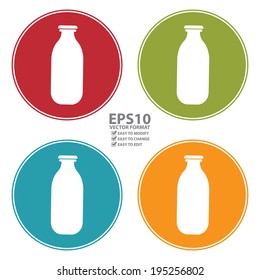 Vector : Colorful Circle Milk Bottle Icon, Sign or Symbol Isolated on White Background 