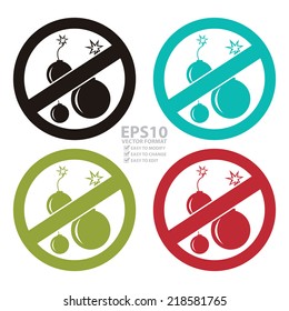 Vector : Colorful Circle No Bomb or No Weapon Sign, Icon or Label Isolate on White Background 