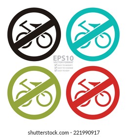 Vector : Colorful Circle No Cycles or No Bicycle Prohibited Sign, Icon or Label Isolate on White Background 
