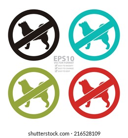 Vector : Colorful Circle No Dog or No Animal Prohibited Sign, Icon or Label Isolate on White Background 