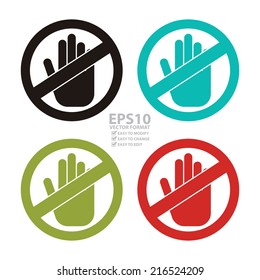Vector : Colorful Circle No Entry or Do Not Touch Prohibited Sign, Icon or Label Isolate on White Background 