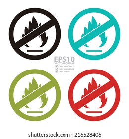 Vector : Colorful Circle No Flammable or Non Burnable Prohibited Sign, Icon or Label Isolate on White Background 