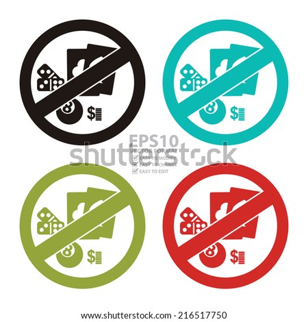 Vector : Colorful Circle No Gambling Prohibited Sign, Icon or Label Isolate on White Background 